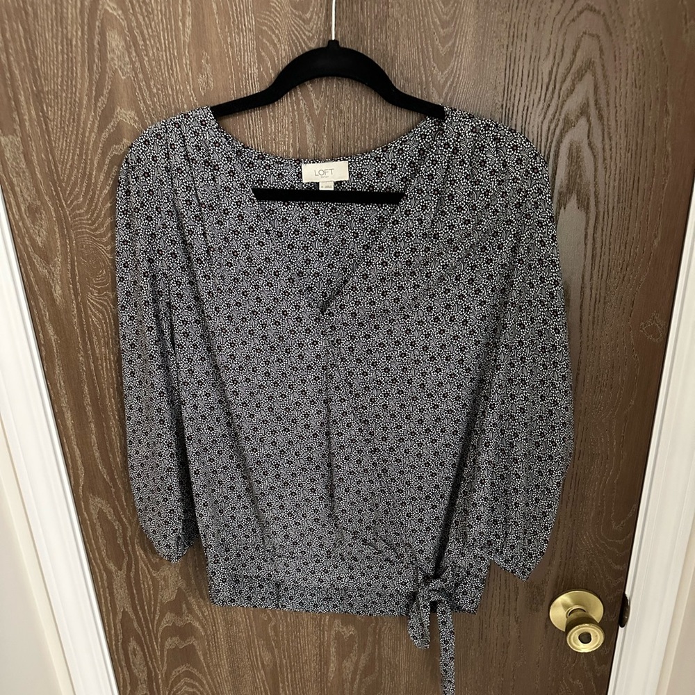 Loft Faux Surplice Tie Long Sleeve Top